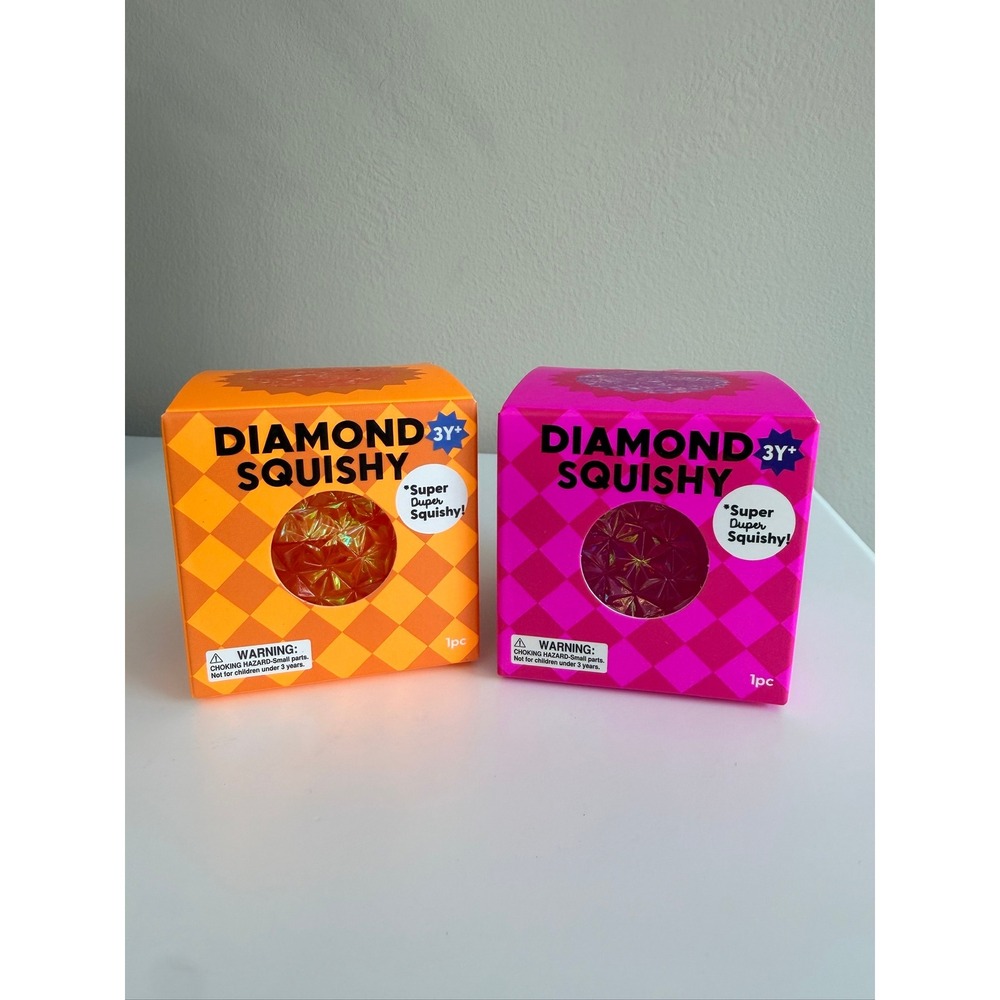 Diamond Squishy Fidget Stress Ball Kids 2-Pack Orange‎ Pink Gem NWT